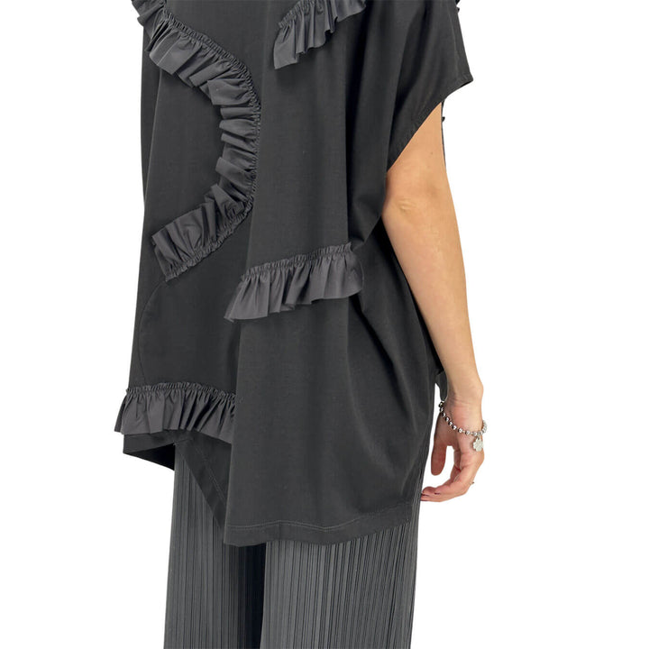 Meimeij Women's T-Shirt, Crew Neck, Appliques, Cotton, Black