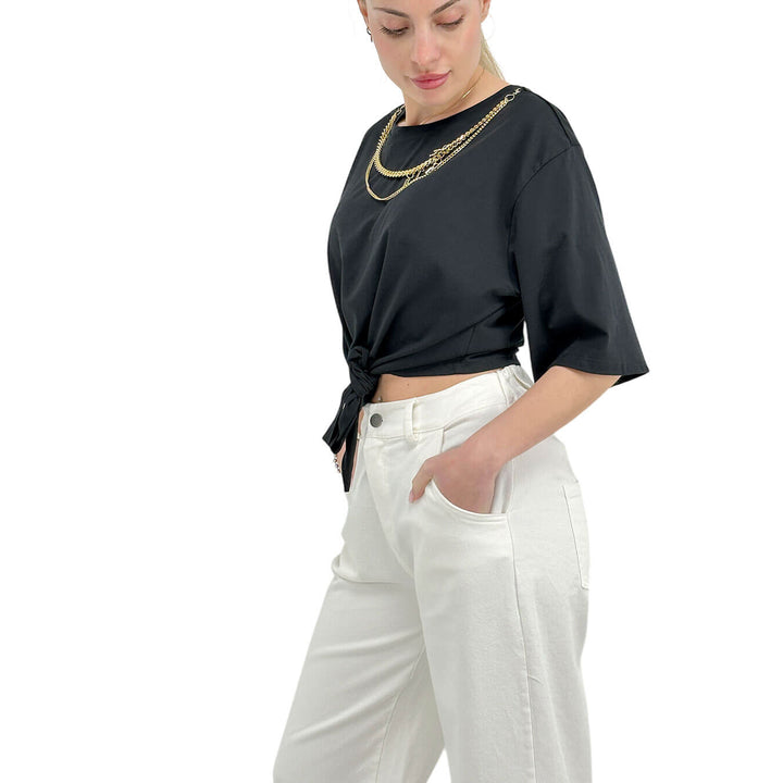 Relish Badalona Maglia Donna, Girocollo, Cotone, Nero
