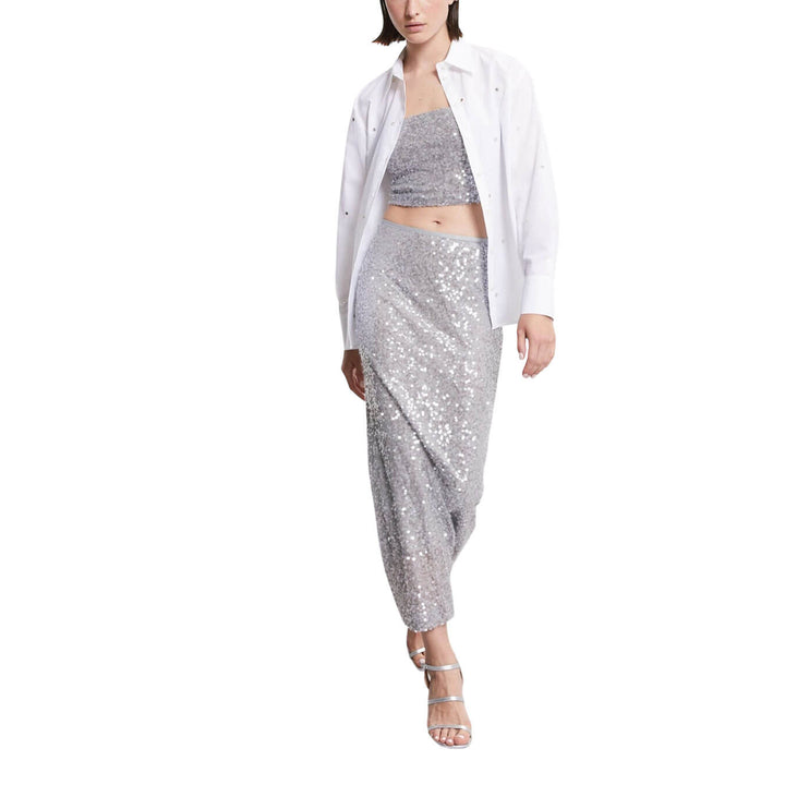 Ottod'Ame Women's Sweater, Top, Sequins, Mixed Fabric, Grey