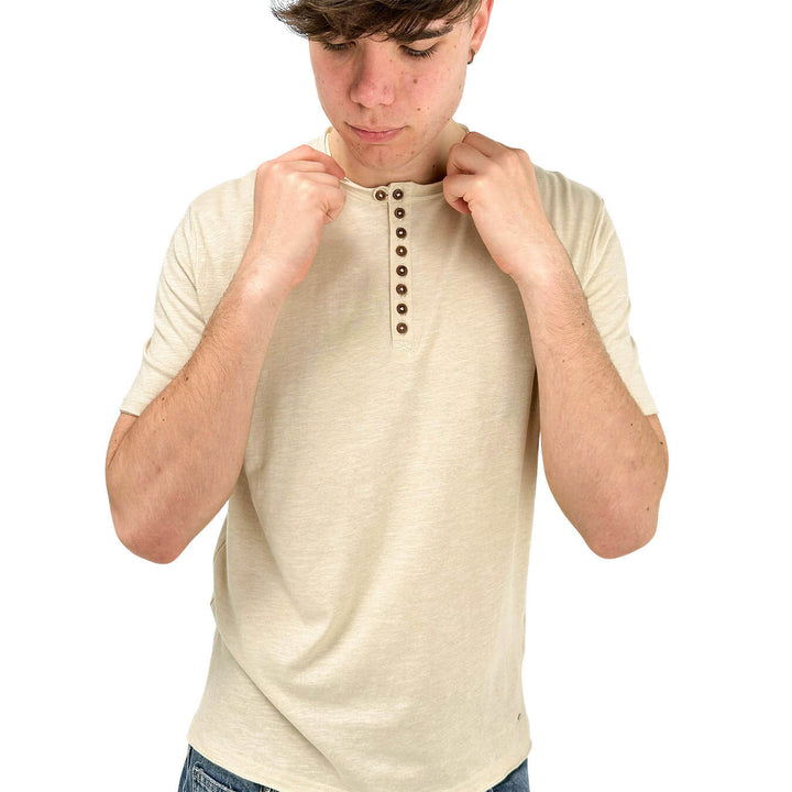 MarKup Men's Shirt, Serafino, Short Sleeve, Cotton, Beige