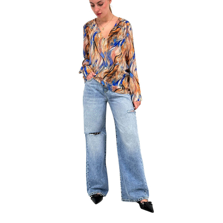 Koralline Women's Blouse, V-Neck, Geometric Pattern, Multicolor