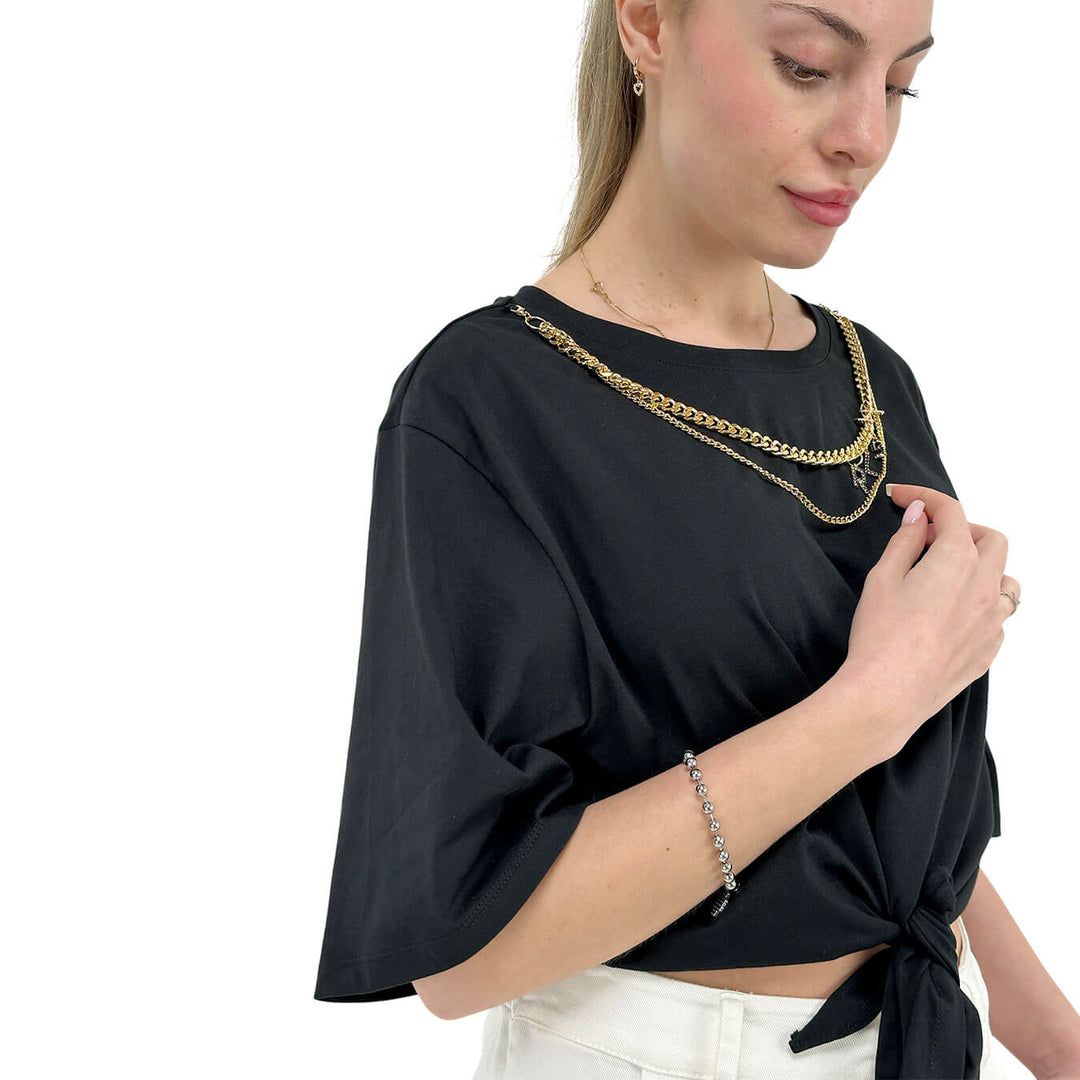 Relish Badalona Maglia Donna, Girocollo, Cotone, Nero