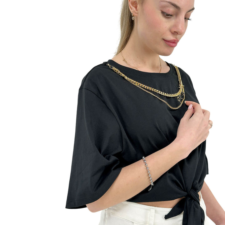Relish Badalona Maglia Donna, Girocollo, Cotone, Nero