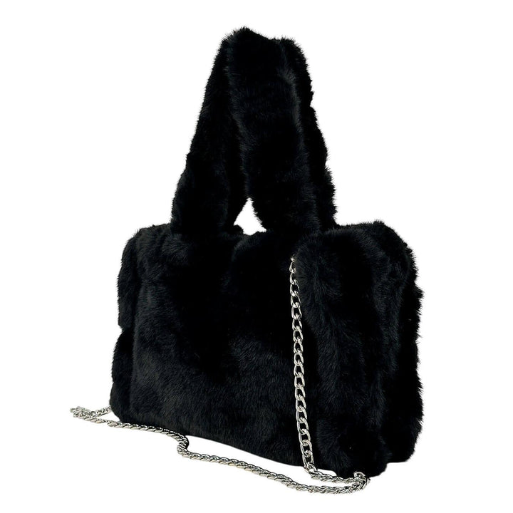 Bassini Women's Bag, Handbag, Two Handles, Shoulder Strap, Eco-Fur, Black