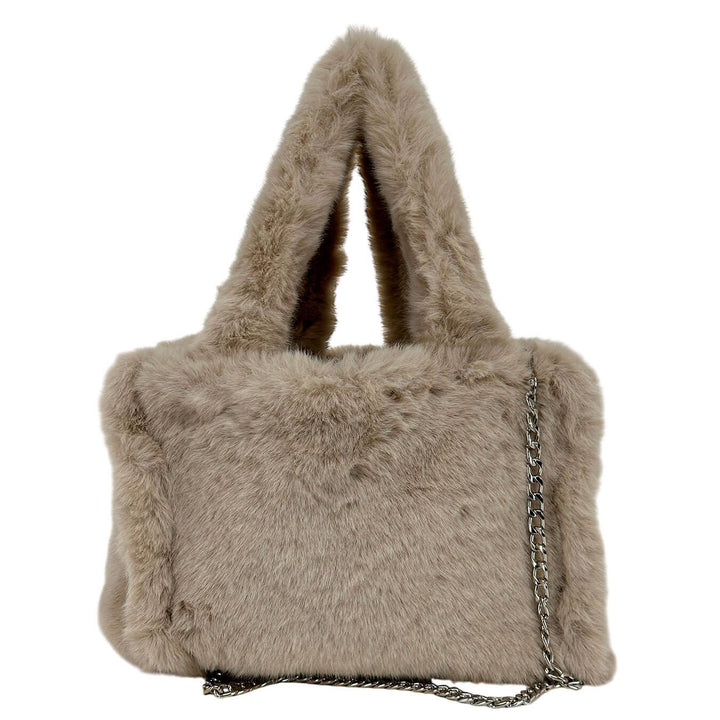 Bassini Women's Bag, Handbag, Two Handles, Shoulder Strap, Eco-Fur, Grey