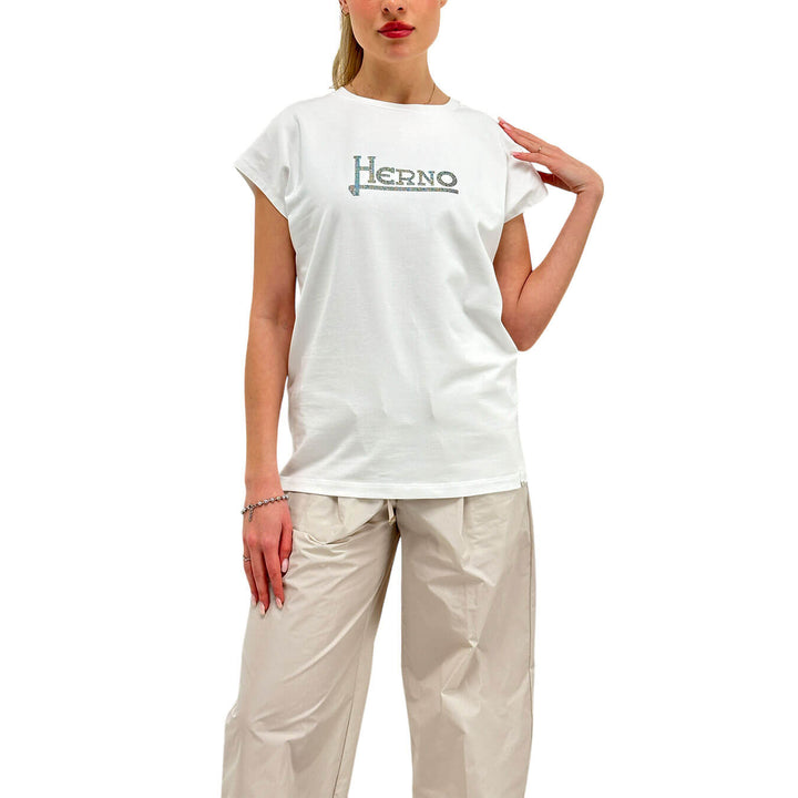 Herno Maglia Donna, T-Shirt Interlock Jersey, Cotone, Bianco