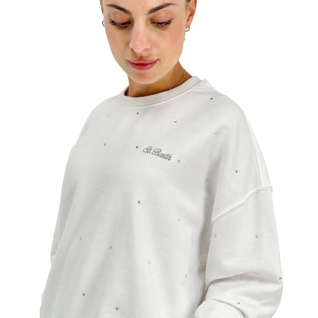 Mc2 Saint Barth Maglia Donna, Felpa Casey, Strass, Cotone, Bianco