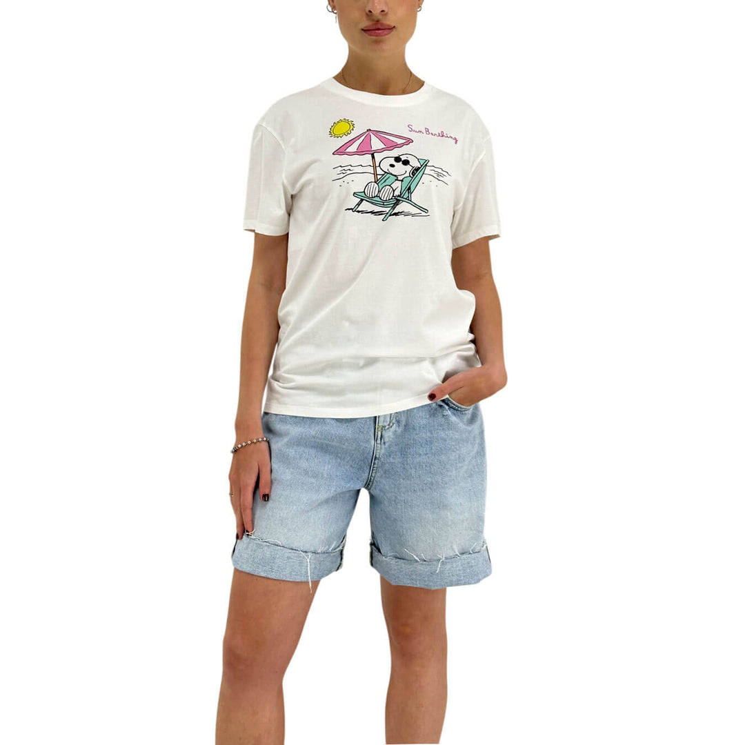 Mc2 Saint Barth Snoopy Women's T-Shirt, Crew Neck, Cotton, White