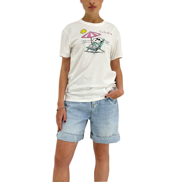Mc2 Saint Barth Snoopy Women's T-Shirt, Crew Neck, Cotton, White