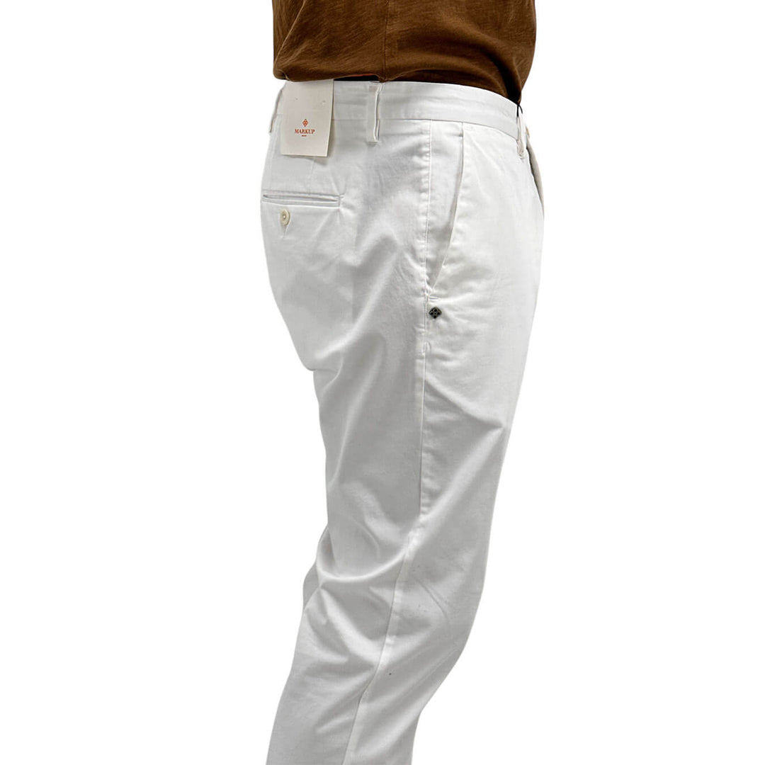 MarKup Pantaloni Uomo Regular Fit, Chino, Puro Cotone, Bianco