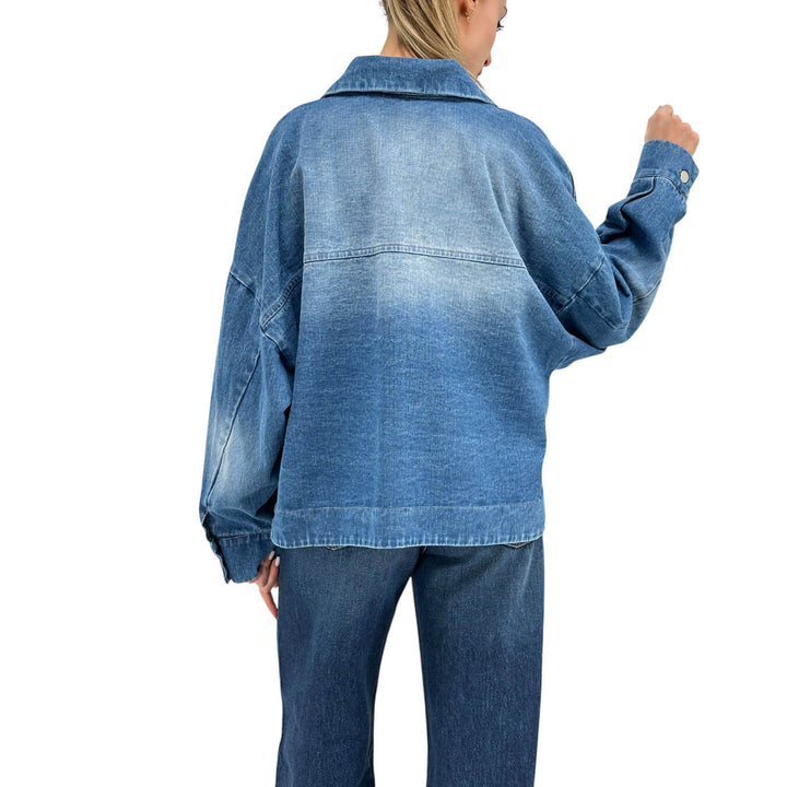 Motel Women's Jacket, Denim, Over, Maxi Pockets, Blue Cotton