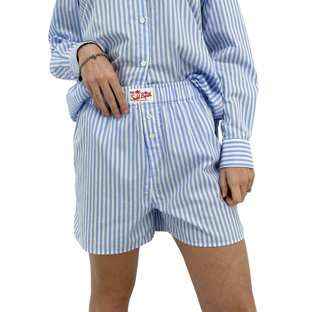Mc2 Saint Barth Women's Shorts, Boxy Striped Print, Light Blue