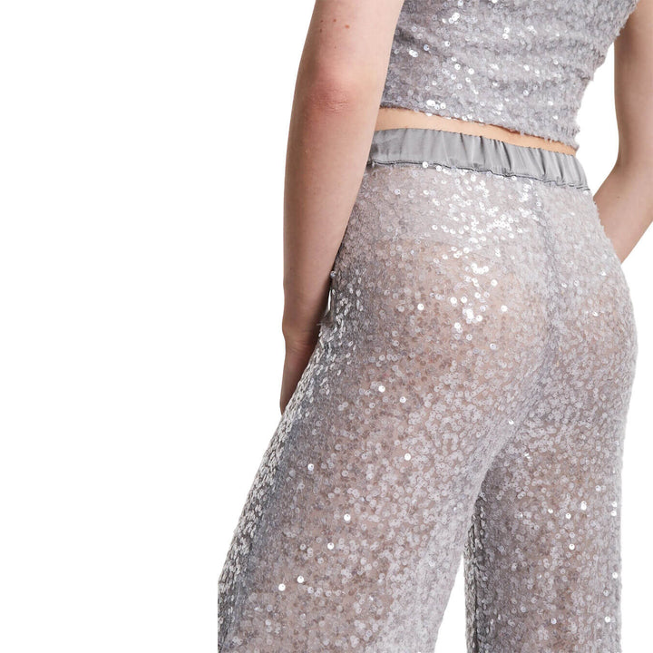Ottod'Ame Women's Pants, Palazzo, Sequins, Mixed Fabric, Grey
