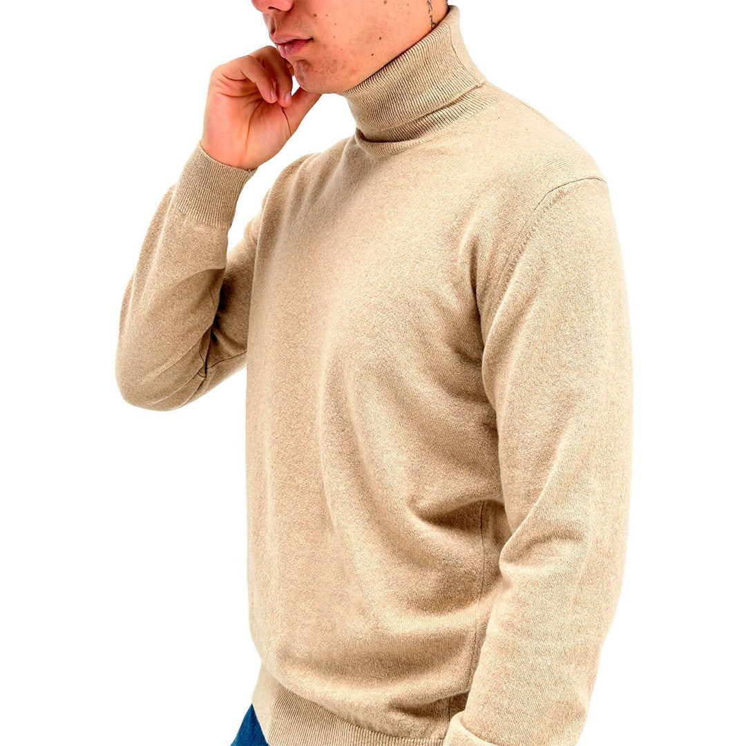 Refabrics Maglia Uomo, Basic, Collo Alto, Cashmere, Beige