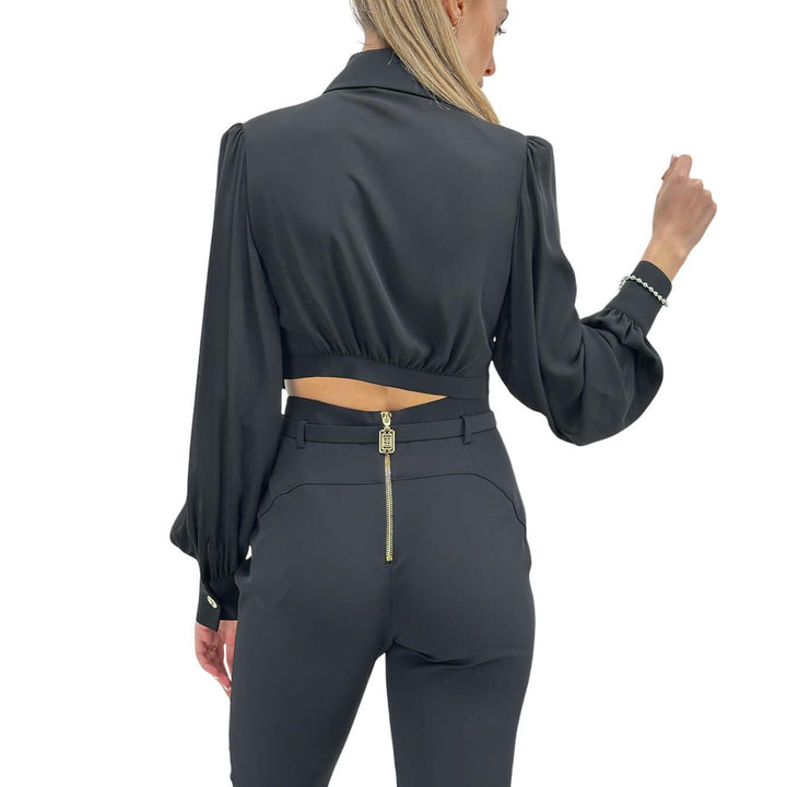 Relish Kugat Women's Shirt, Crop, Decorative Pockets, Black