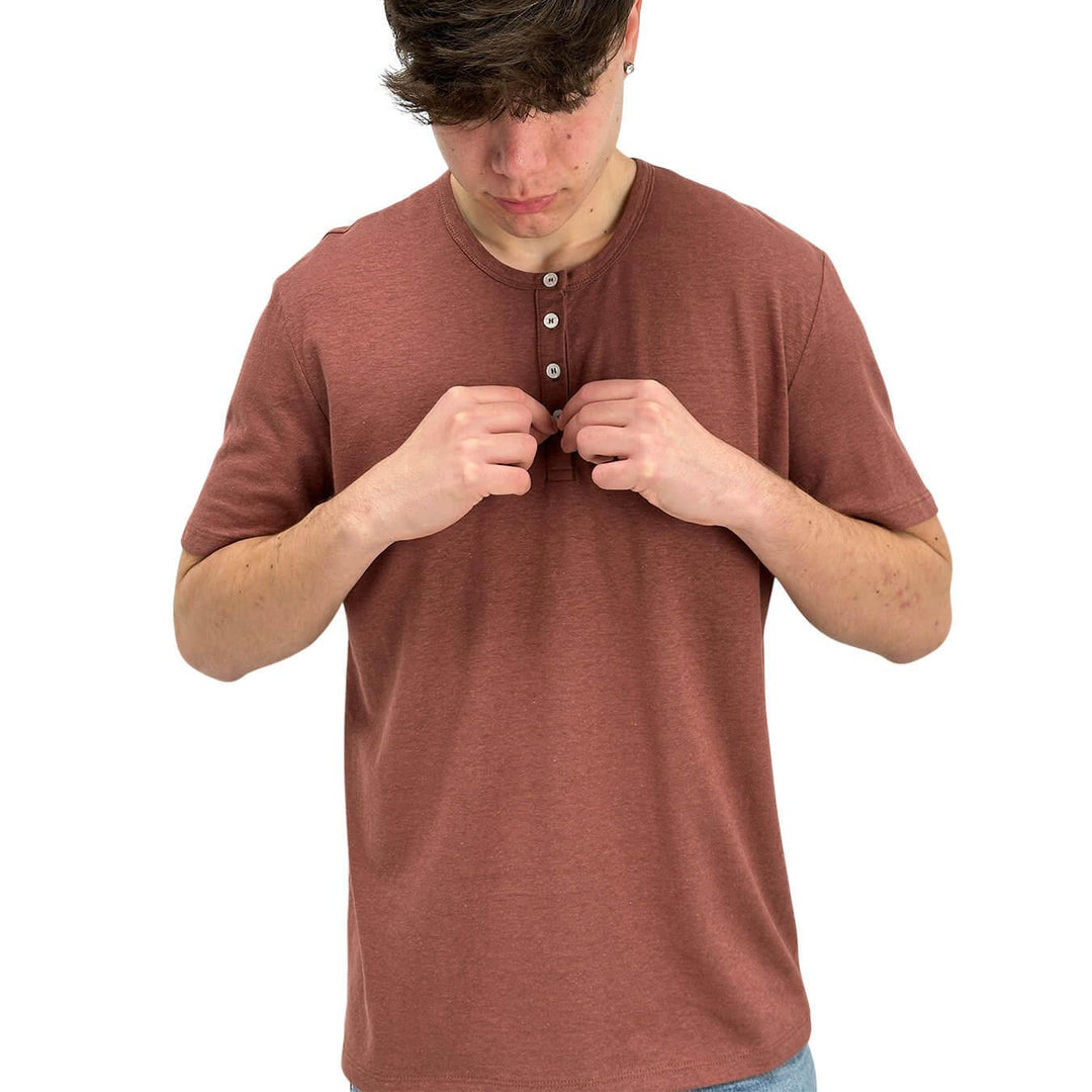 Amaranth Men's Shirt, Short Sleeve, Linen and Cotton, Brown