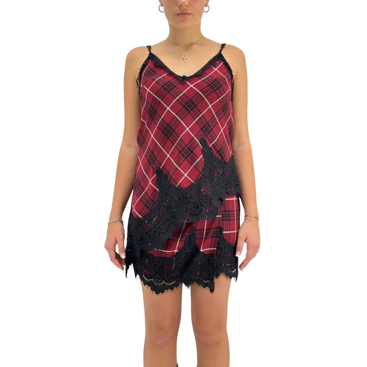 Tensione In, Top, Donna, Check, Pizzo, Rosso