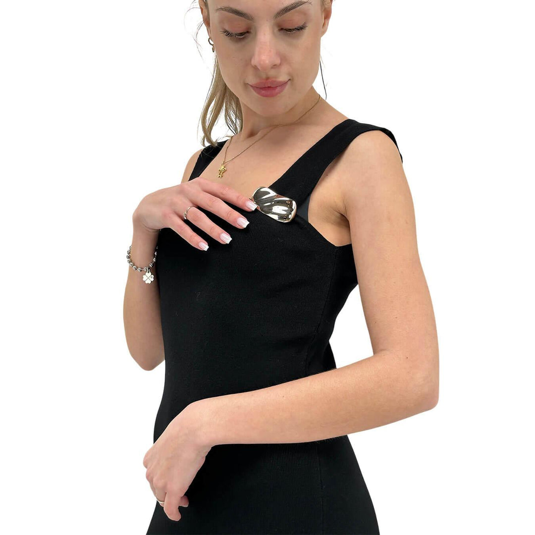 Kontatto Women's Dress, Longuette, Square Neckline, Viscose, Black