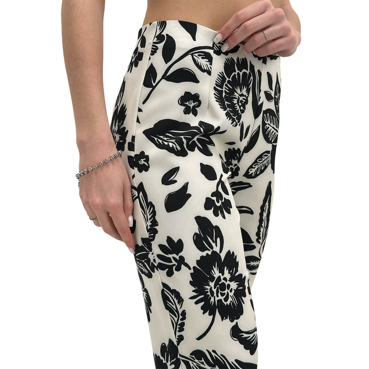 Koralline Women's Trousers, Floral Pattern, Black and White
