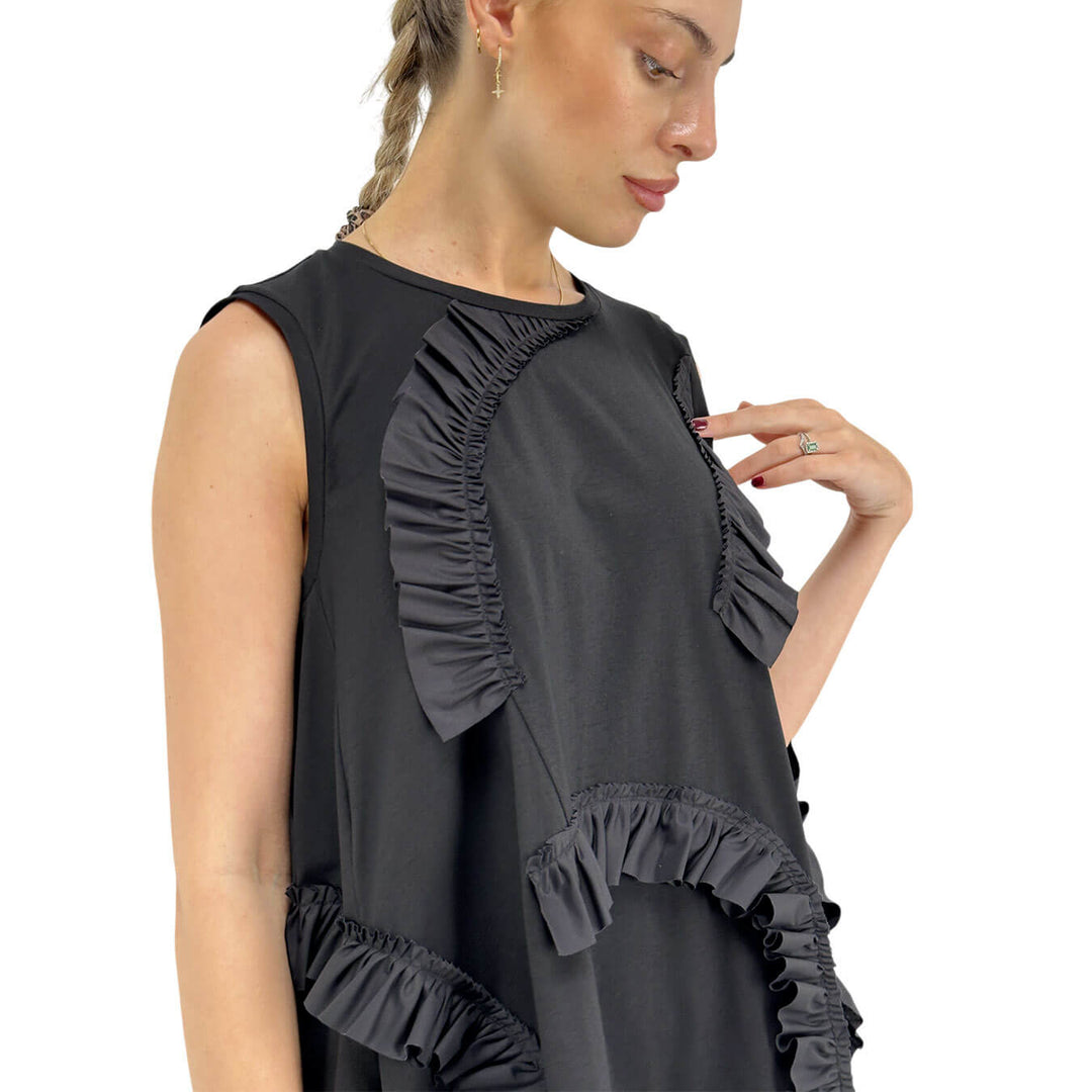 Meimeij Women's Sweater, Blouse, Boat Neck, Appliques, Cotton, Black