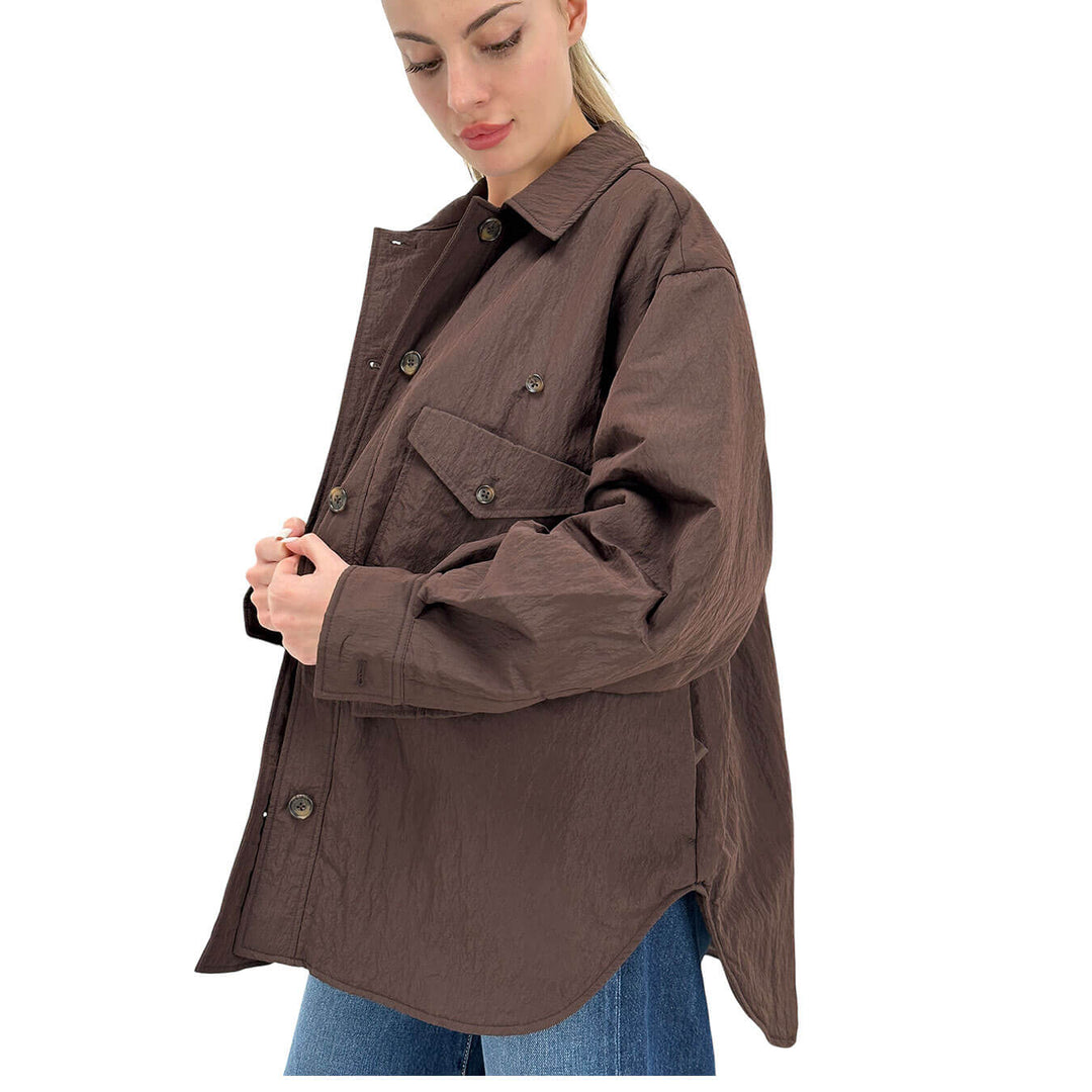 Oof Wear Women's Jacket, Shirt Model, Crumpled Effect, Brown