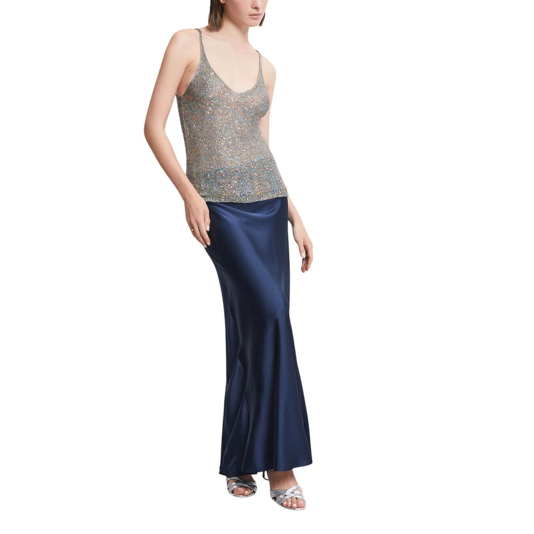 Ottod'Ame Women's Jersey, Tank Top, Sequins, Mixed Fabric, Grey