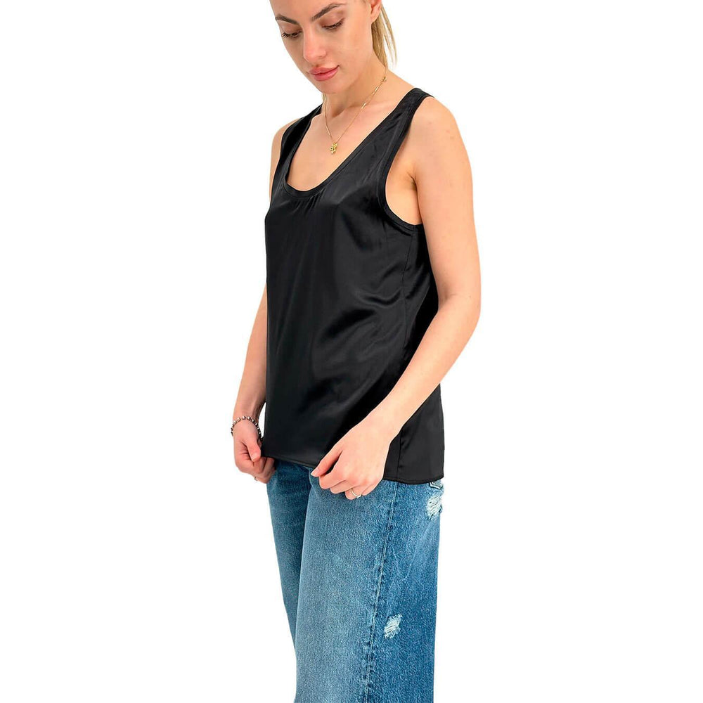 Solotre Maglietta Donna, Canotta Scollata, Seta, Nero, bassiniboutique.it