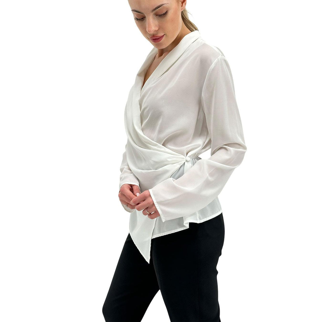 Relish Women's Sweater, Wrap Blouse, Button Up, White