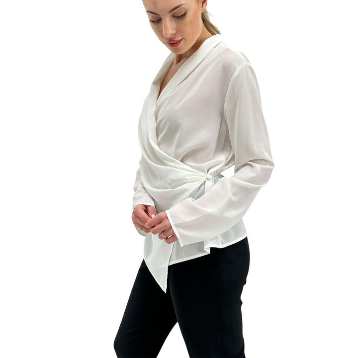 Relish Women's Sweater, Wrap Blouse, Button Up, White