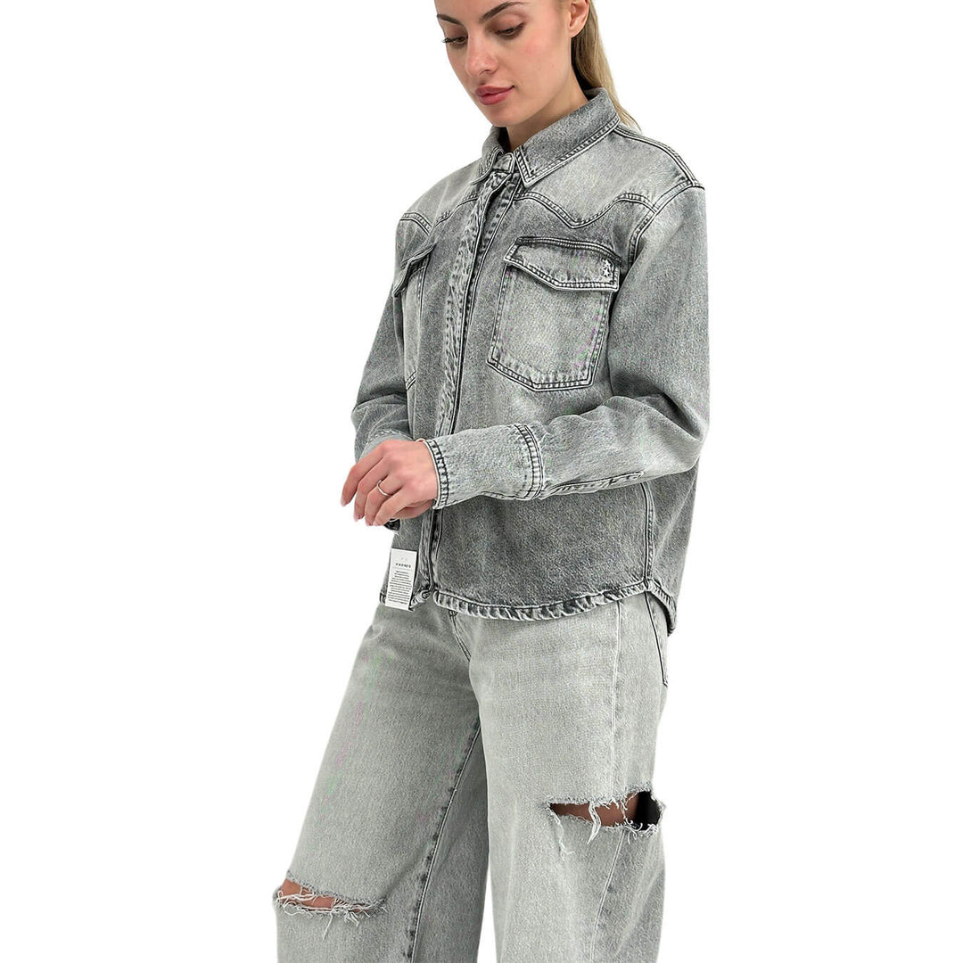 Icon Denim Giacca Norah Donna, Over, Denim, Cotone, Grigio Slavato