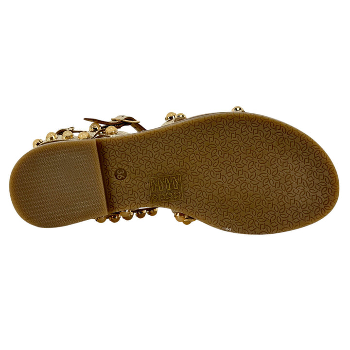 Ovyé Women's Shoes, Studded Sandal, Laminated Leather, Gold