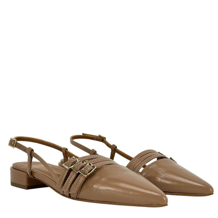 Divine Follie Women's Slingback Sandals, Buckles, Heel, Patent, Beige