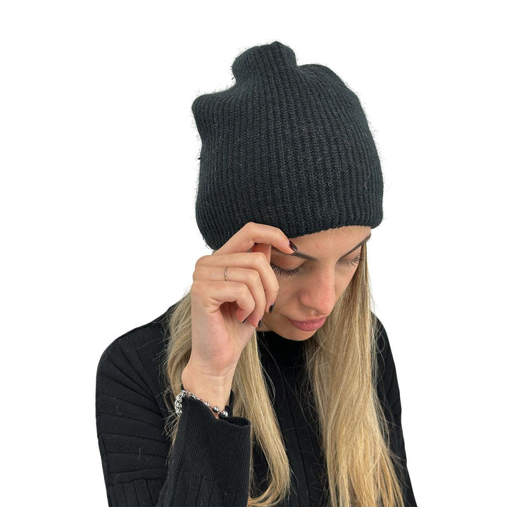 Bassini Women's Hat, Ribbed, Mixed Fabric, Black