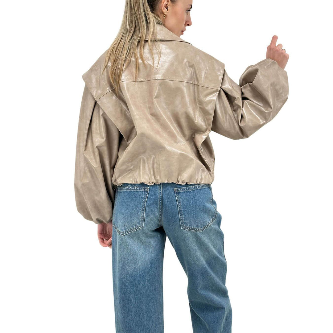 Motel Women's Jacket, Bomber, Double-breasted, Eco-leather, Beige