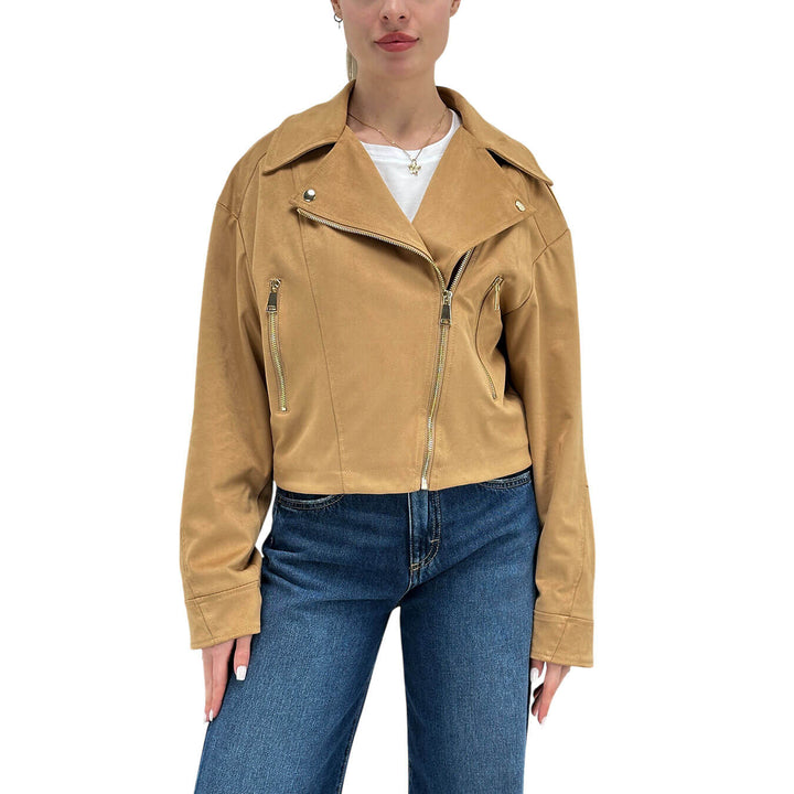 Motel Women's Jacket, Biker Style, Eco-Leather, Beige