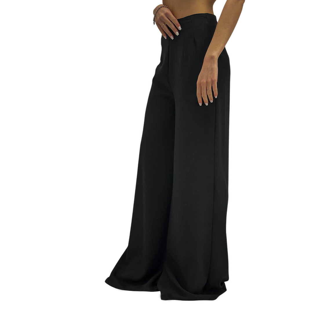 Koralline Women's Palazzo Pants, Wide Leg, Satin, Black