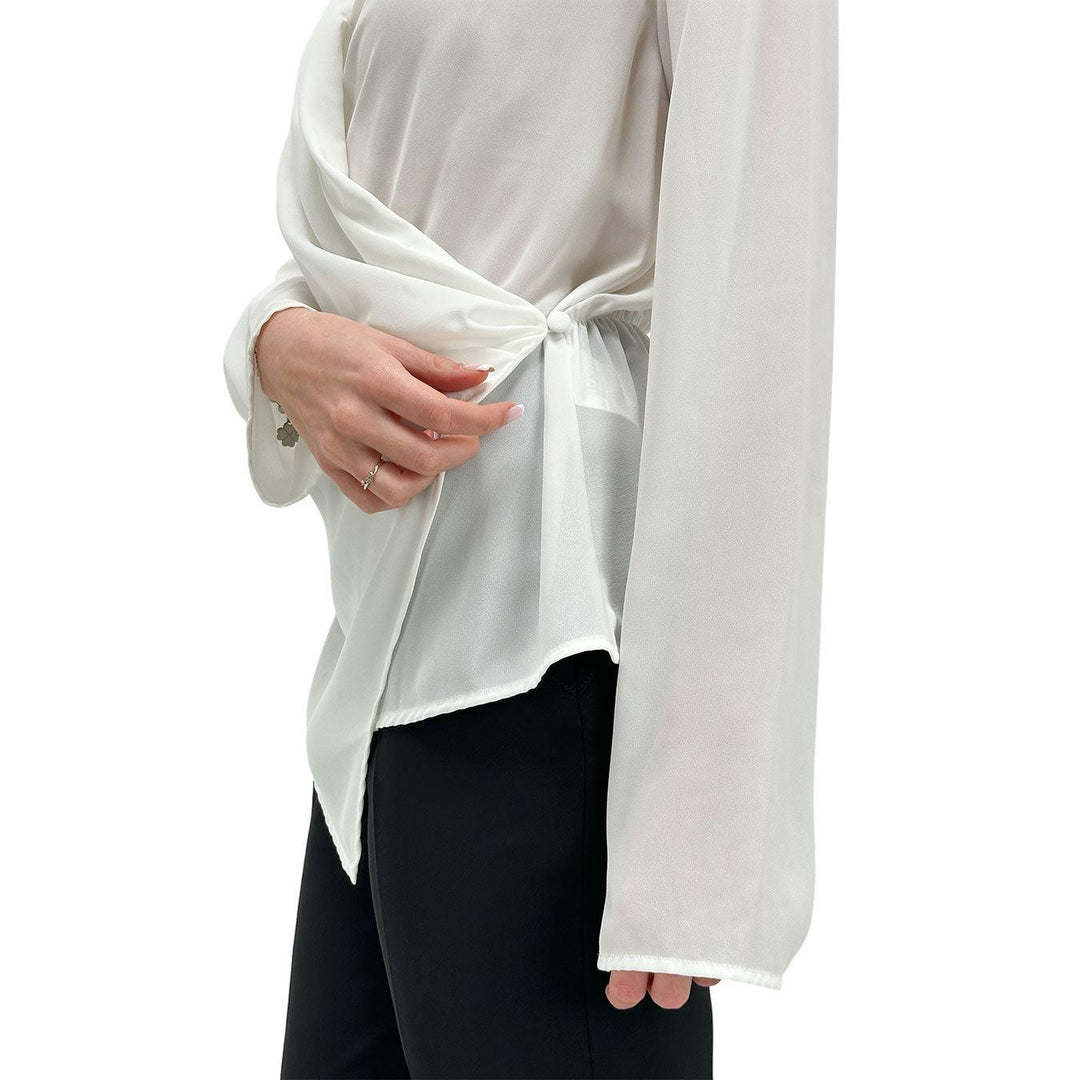 Relish Women's Sweater, Wrap Blouse, Button Up, White
