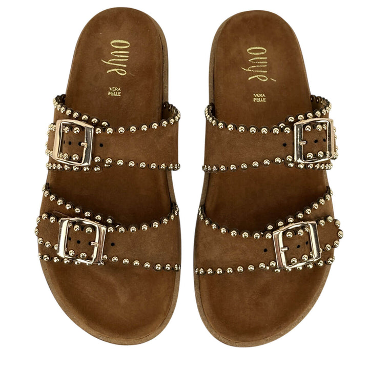 Ovyé Women's Shoes, Slipper, Double Strap, Studs, Suede