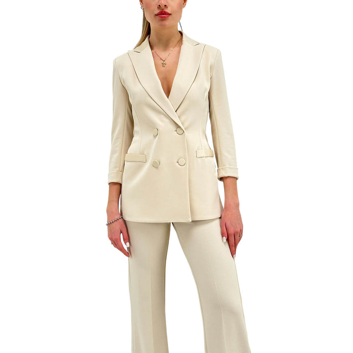 Imperial Giacca Doppiopetto Donna, Revers, Satin, Beige