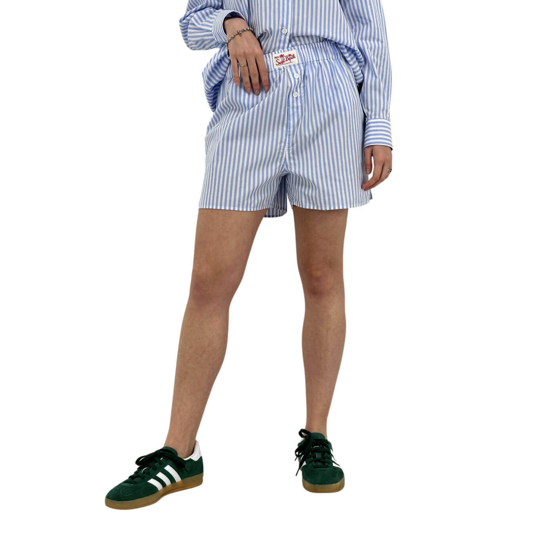 Mc2 Saint Barth Women's Shorts, Boxy Striped Print, Light Blue