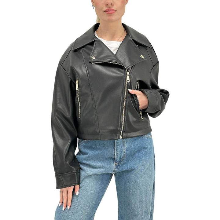 Motel Women's Jacket, Biker Style, Eco-Leather, Black