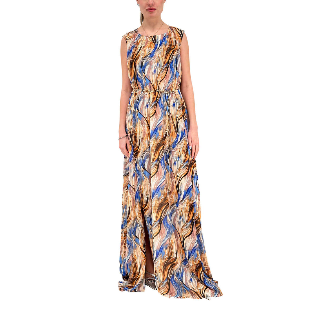 Koralline Women's Dress, Long and Wide, Pattern, Beige