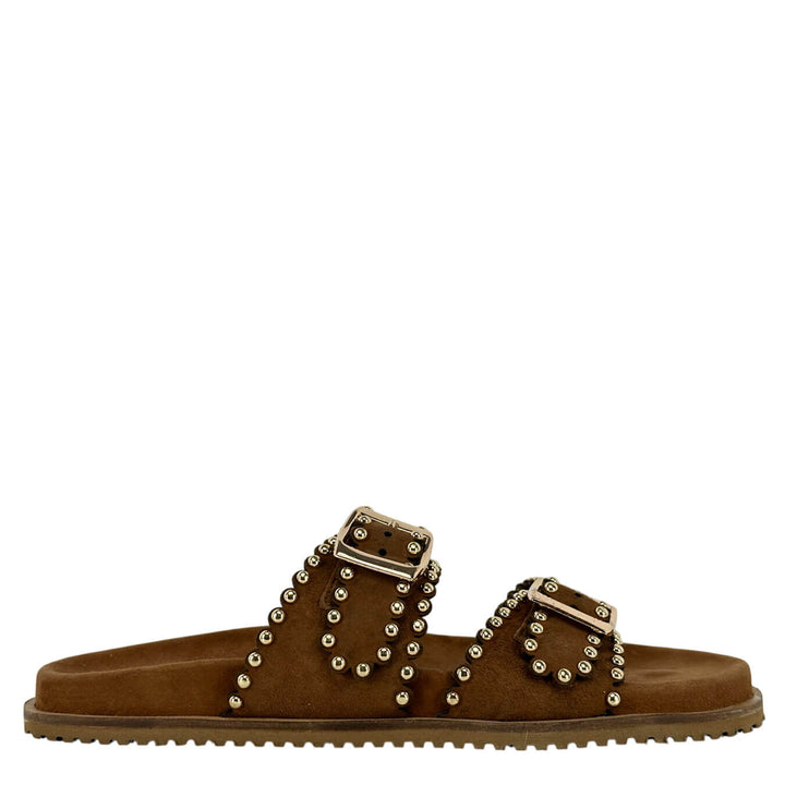 Ovyé Women's Shoes, Slipper, Double Strap, Studs, Suede