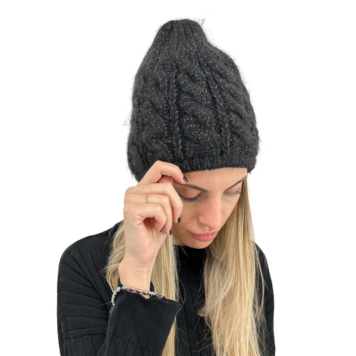 Bassini Women's Hat, Braids, Mixed Fabric, Black