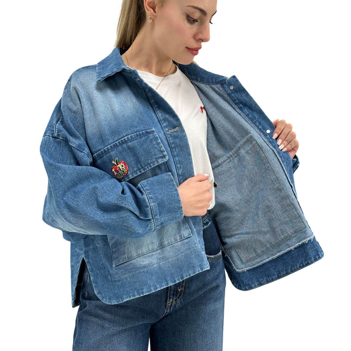 Motel Women's Jacket, Denim, Over, Maxi Pockets, Blue Cotton