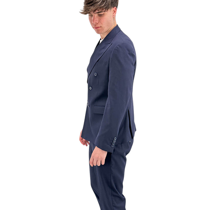 Marco Nils Men's Suit, Double-Breasted, Mixed Fabric, Blue