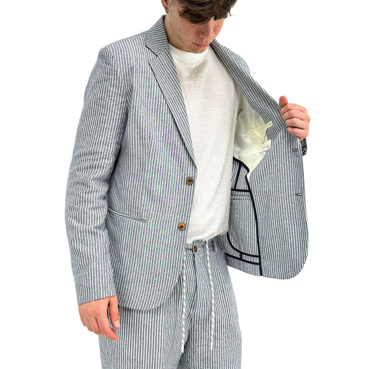 BL.11 Block Eleven Men's Suit, Single Breasted, Striped, Blue