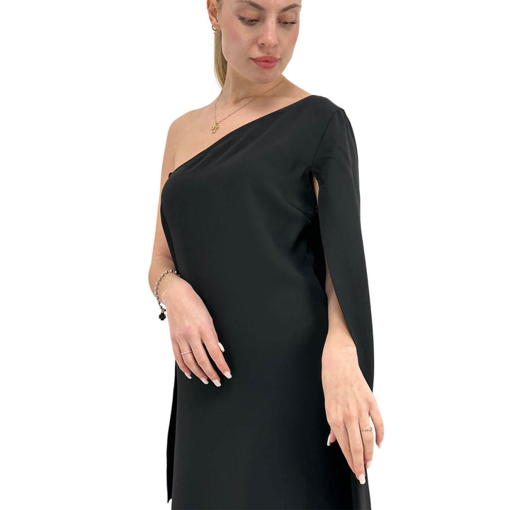 Koralline Women's Short Dress, One Shoulder, Asymmetric, Black