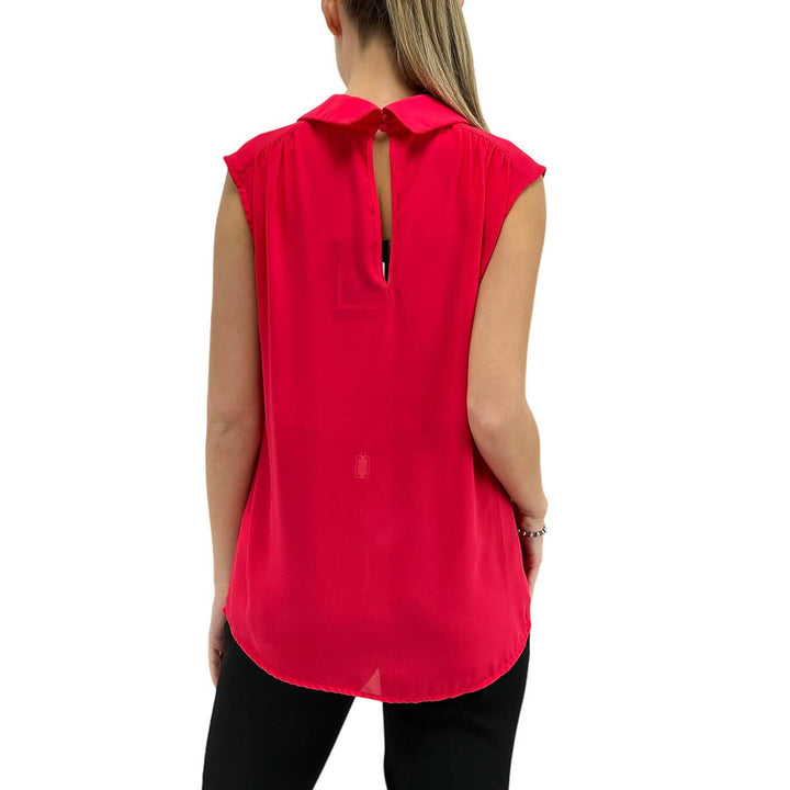 Relish Women's Blouse, Sleeveless, V-Neck, Collar, Red