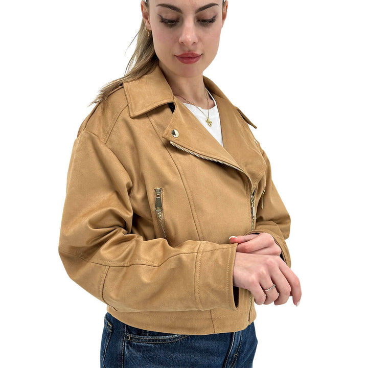 Motel Women's Jacket, Biker Style, Eco-Leather, Beige